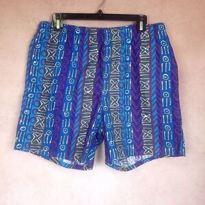 Vintage Campus Swim Trunks Shorts Blue Purple Grey Native Print Size Large